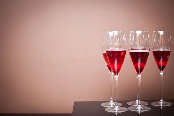 Champagne Glasses Cherry Table — Stock Photo, Image