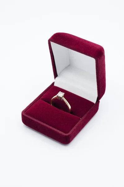 stock image Gold ring with diamond in box