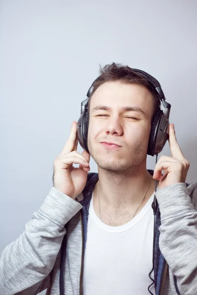 Guy Headphones Listens Music — Stock Photo, Image