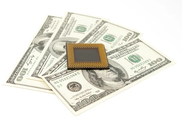 PC processor on money background. isolation on white — Stock Photo, Image