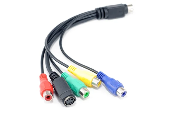 Computer cable on videocard -TV. Isolation on white — Stock Photo, Image