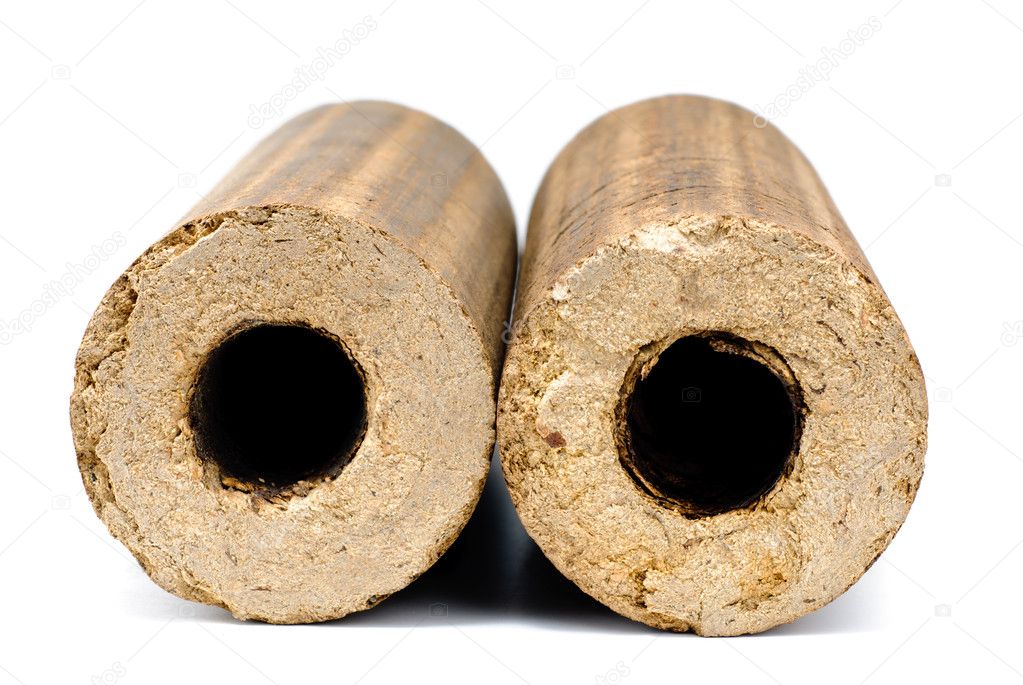 Briquettes firewood isolation on white