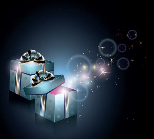 礼品盒和魔法的光芒 — 图库矢量图片