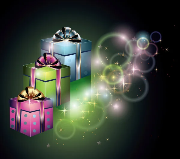 礼品盒和魔法的光芒 — 图库矢量图片