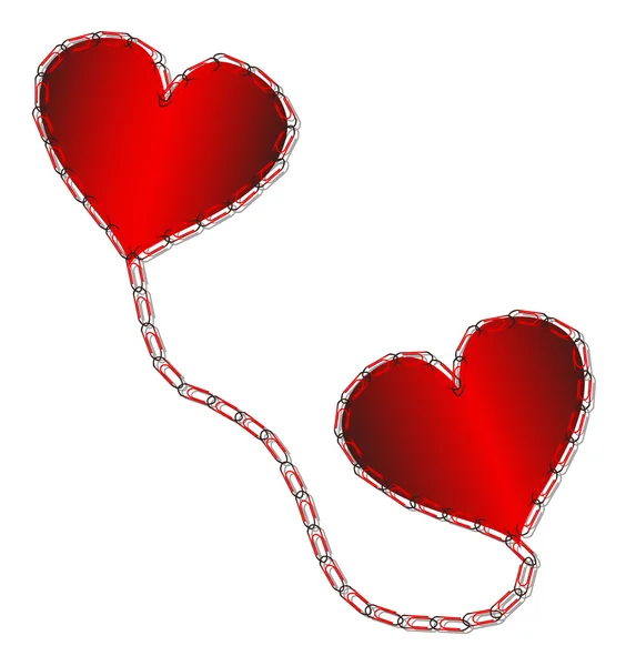 Два Красно Черных Сердца Скрепки — стоковый вектор