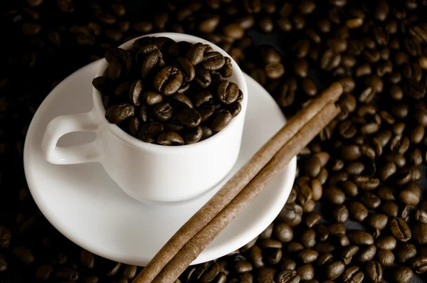 Cup Coffee Beans Cinnamon — Stock Photo, Image
