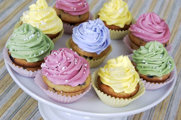 Blueberry Cupcakes Pastel Colored Vanilla Frosting — Stock Photo, Image
