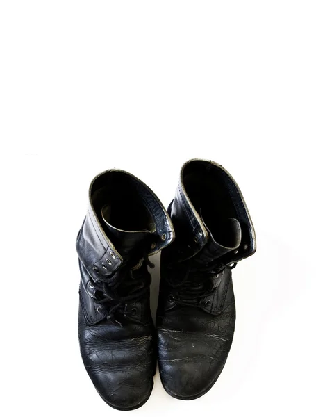 Old Black Military Boots Isolated White — Stock Photo, Image