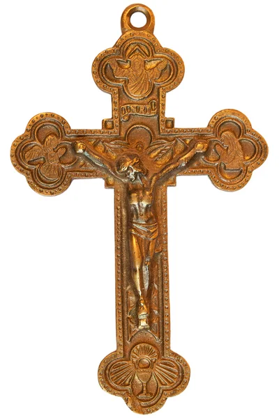 旧金属十字架在白色背景 — 图库照片