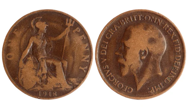 1918 年のイギリスのアンティーク コイン — ストック写真