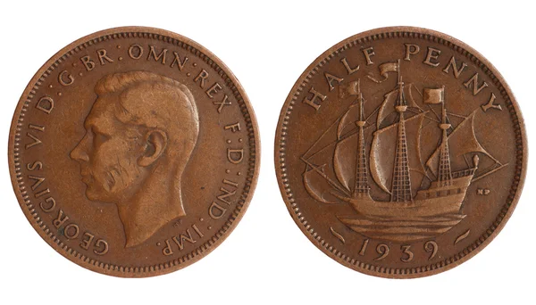Антична монета Великої Британії 1939 року — стокове фото