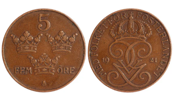 Античная монета Швеции 1921 года — стоковое фото