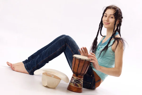 Girl with drum — Stock Photo, Image