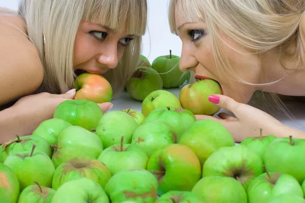 stock image Two girls and Apples