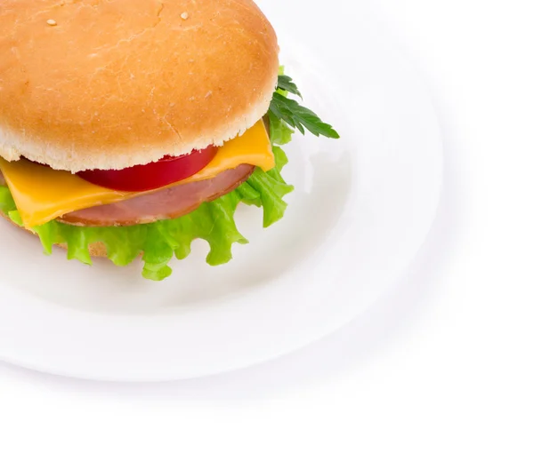 Sandwich Mit Schinken Paprika Und Käse Isoliert Auf Einem Weißen — Stockfoto