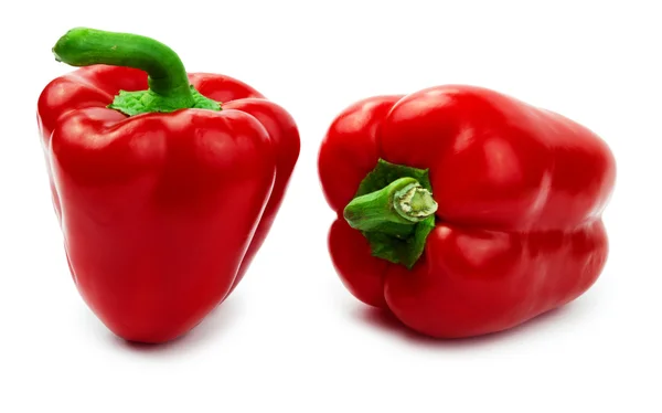 Zwei Paprika Paprika Roter Farbe Isoliert Auf Weißem Hintergrund — Stockfoto