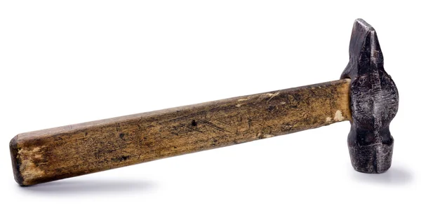 Vieux marteau de travail minable de travail manuel sur la poignée en bois — Photo
