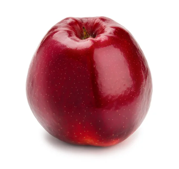 Ripe and juicy red apple a shank downwards isolated on a white background — Stock Photo, Image