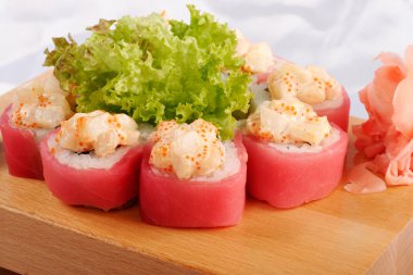 Sushi maguro hotate mayonnaise closeup clipart
