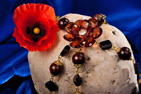 Necklace Flower Stone Blue Textile — Stock Photo, Image
