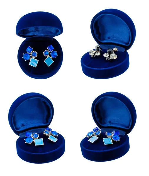 Earring in blue present box — Stock Photo, Image