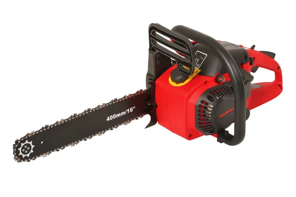 Red New Chainsaw Isolated White — Stock Photo, Image