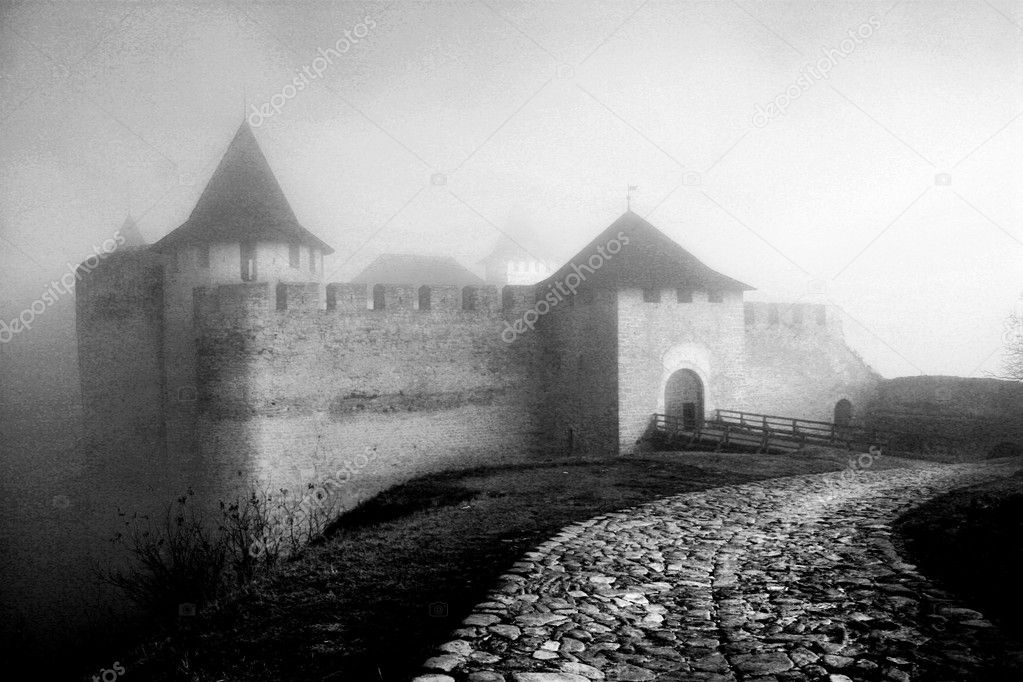 Ancient castle in a fog.