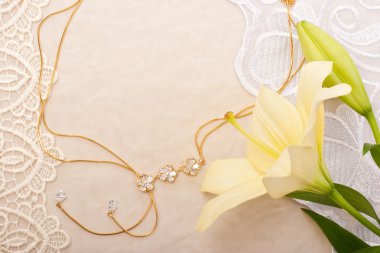 Chain and lily on lace background clipart