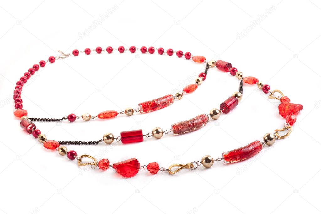 Red gem necklace on white