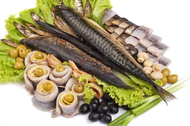 A fish set with vegetables clipart