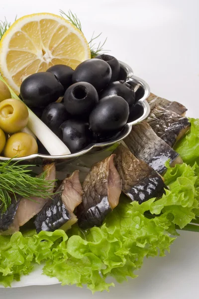 A composition with smoked herring pieces — Stock Photo, Image