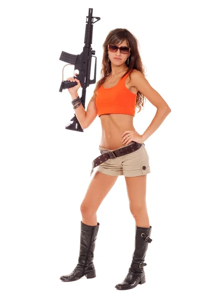 Armed girl posing — Stock Photo, Image