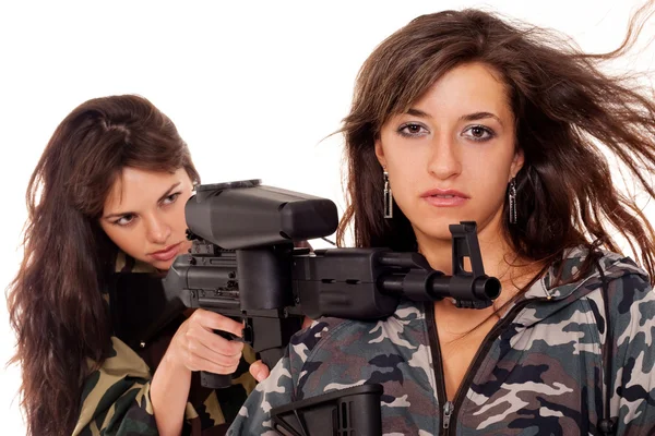 Image Two Armed Paintball Players Posing Camera — Stock Photo, Image
