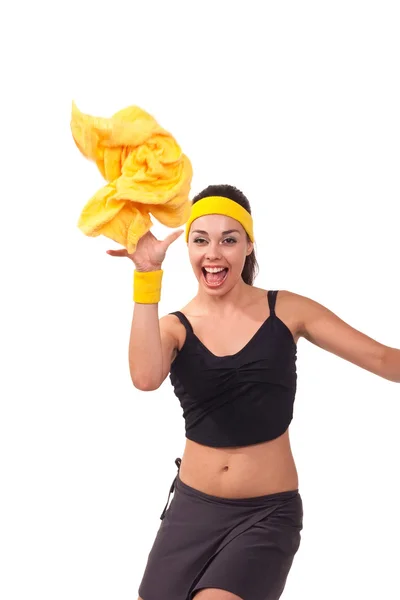 Photo Young Girl Try Catch Towel — Stock Photo, Image