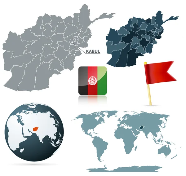 阿富汗地图 红国旗胸针和标记图标集 Http Www Lib Utexas Edu Maps Middle_East_And_Asia Txu — 图库矢量图片