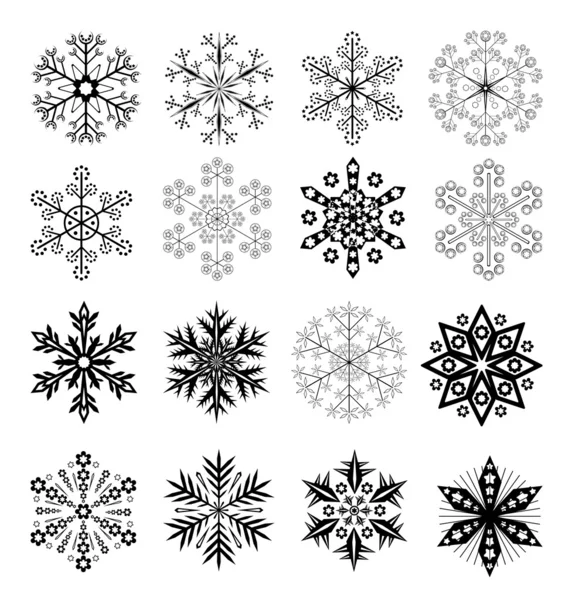 Conjunto de flocos de neve preto e branco — Vetor de Stock
