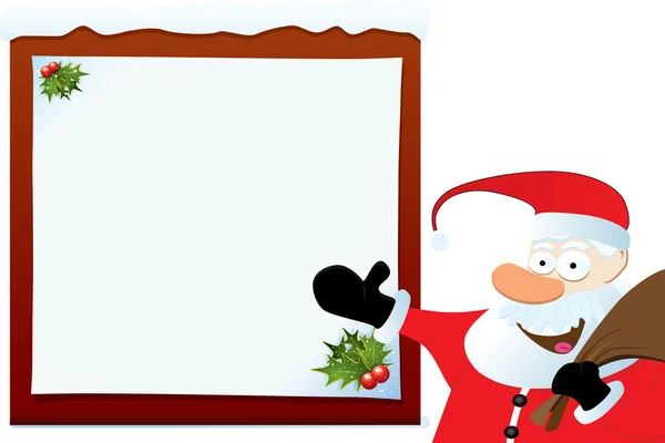 Papai Noel apontando em placa em branco — Vetor de Stock