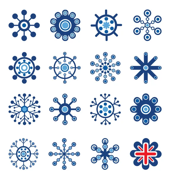 Ensemble de flocons de neige style rétro — Image vectorielle