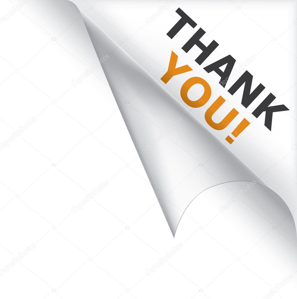 Vector white page curled corner with thank you message