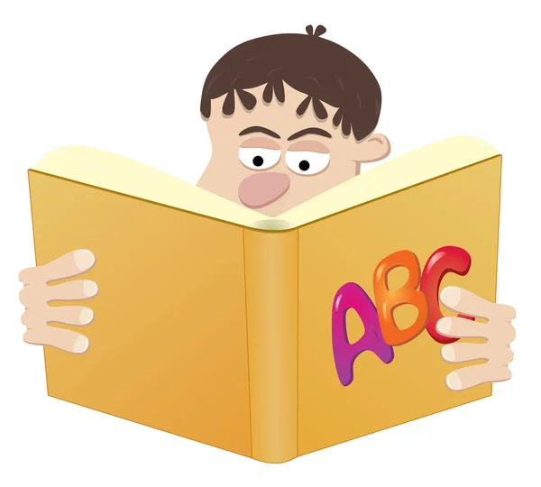 Schoolboy Reading Book Easy Edit Vector Image — Stock Vector