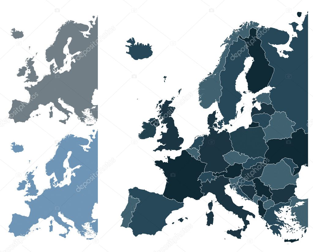 Set of Europe vector highly detailed maps