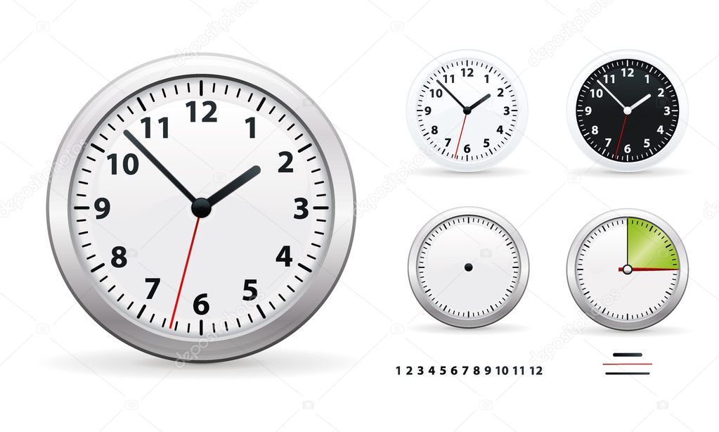 A vector illustration of a wall office clocks.