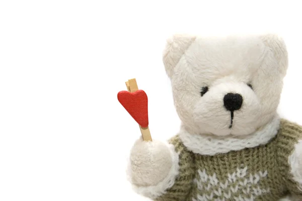 Zabawka Miś Czerwonym Sercem Ręcznie Wykonane Zabawki — Zdjęcie stockowe