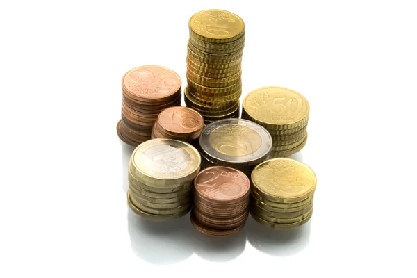 Στοίβα Κέρματα Ευρώ Σειρά Οικονομικών — Φωτογραφία Αρχείου