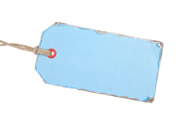 Etikett Aus Hellblauem Karton Isoliert Auf Weiß — Stockfoto
