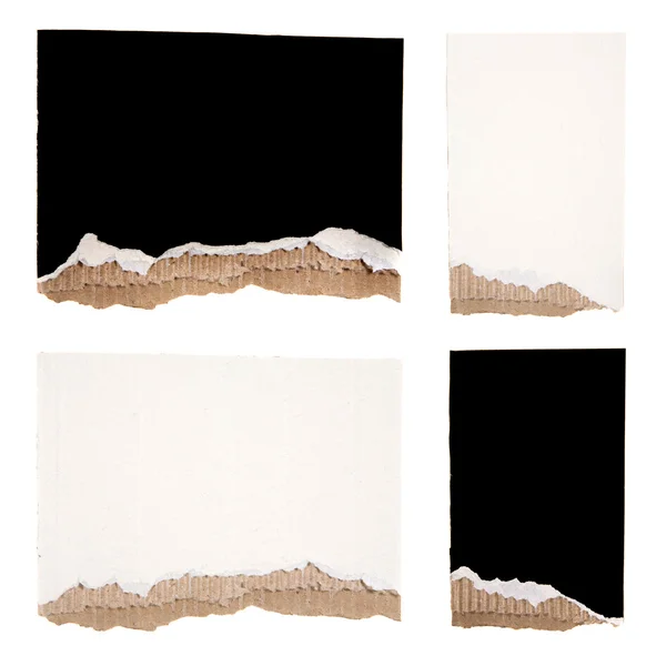 Conjunto de papelão rasgado preto e branco — Fotografia de Stock