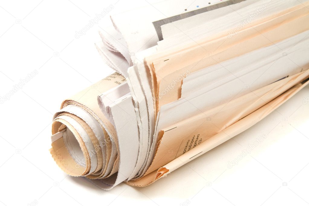 Roll of Newspapers on White Background