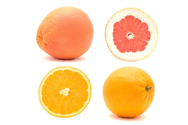 Pomarańcza Grejpfrut Wyizolowane Białym Tle — Zdjęcie stockowe