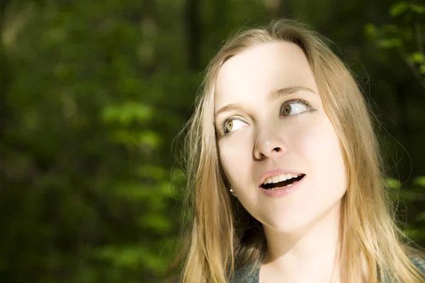 Young Blond Woman Forest — Stock Photo, Image