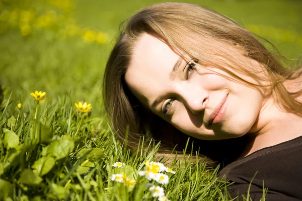 Woman Resting In Meadow — Stock Photo, Image